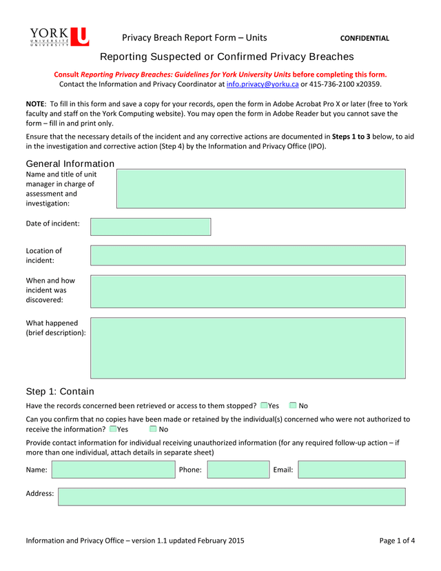 Privacy Breach Report Form  Units screenshot