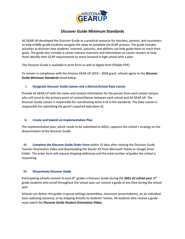 Discover Guide Minimum Standards screenshot
