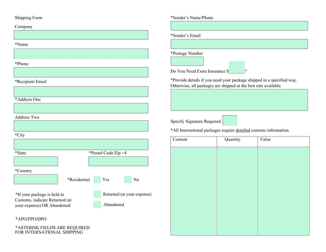 Shipping Form screenshot