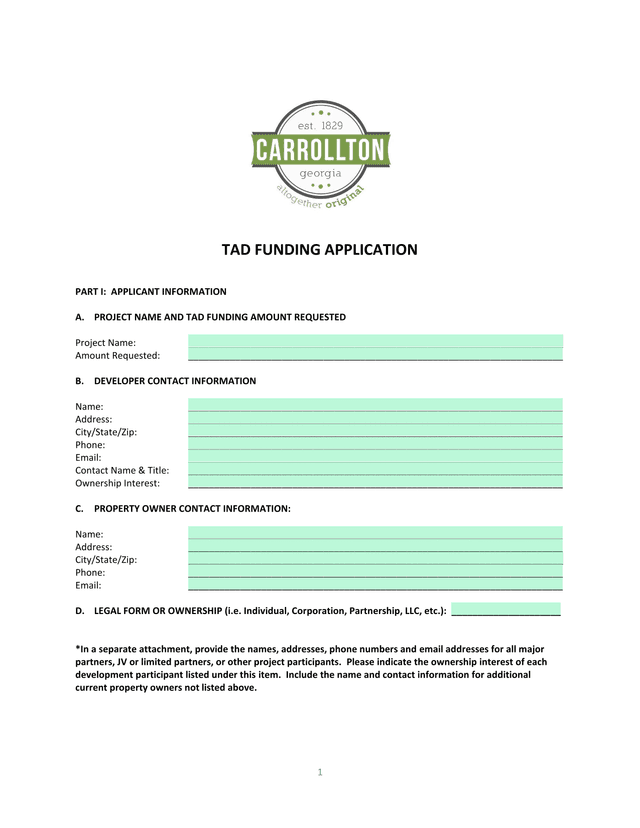 TAD FUNDING APPLICATION screenshot