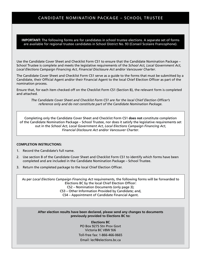 Candidate Nomination Package  School Trustee screenshot