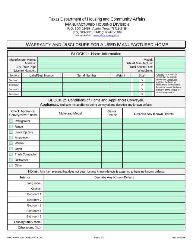 MHD FORM 1054  HAB WRTY.DOC screenshot