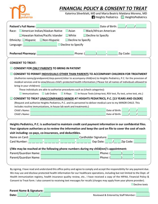 Financial Policy  Consent To Treat screenshot