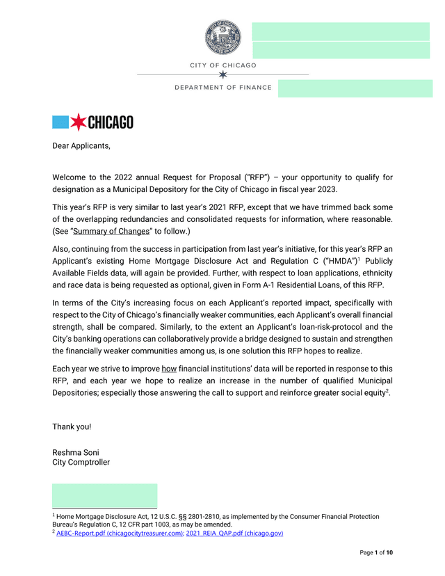 Request For Proposal (RFP)   Municipal Depository Qualification screenshot