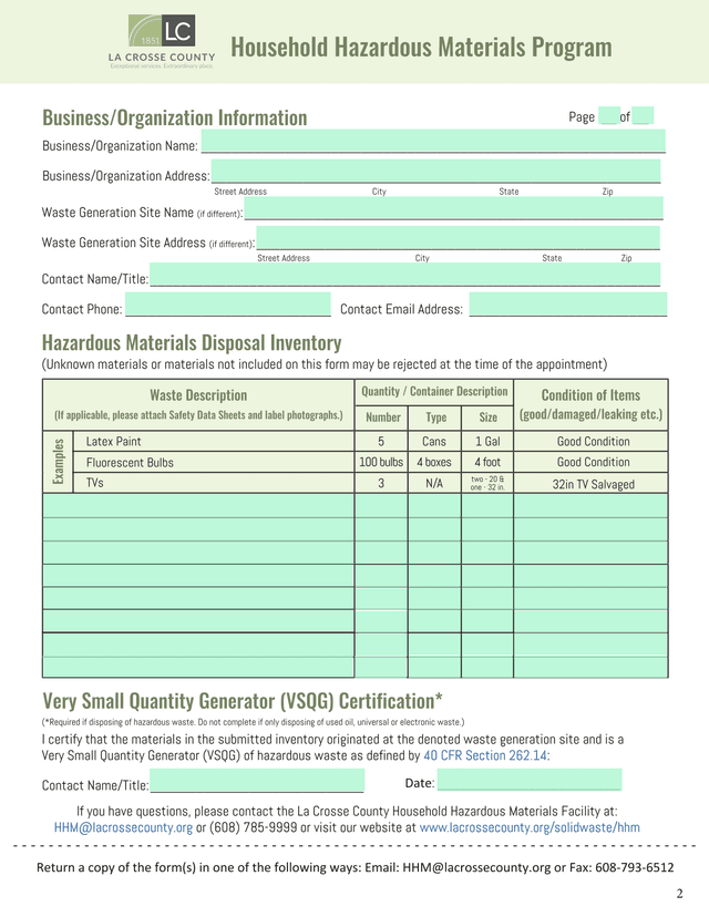 Hazardous Materials Disposal Inventory screenshot