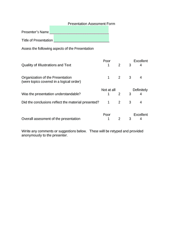 Presentation Assessment Form screenshot