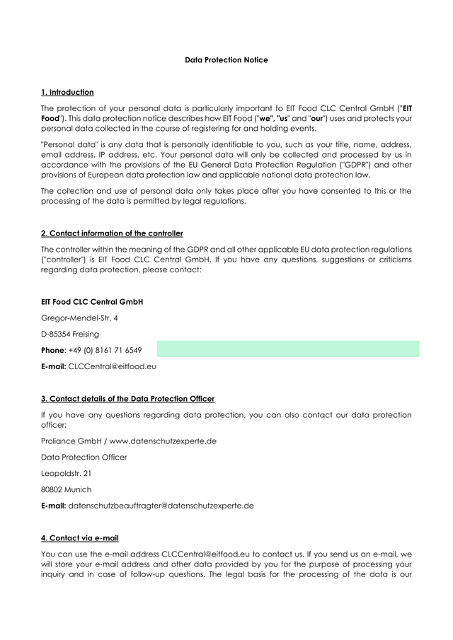 Data Protection Notice screenshot