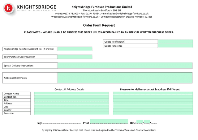 Sales Order Form screenshot