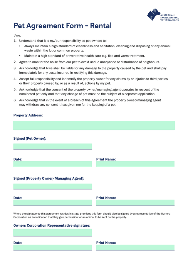 Pet Agreement Form   Rental screenshot