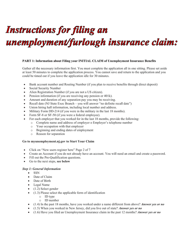 Initial Unemployment Insurance Benefits Claim screenshot