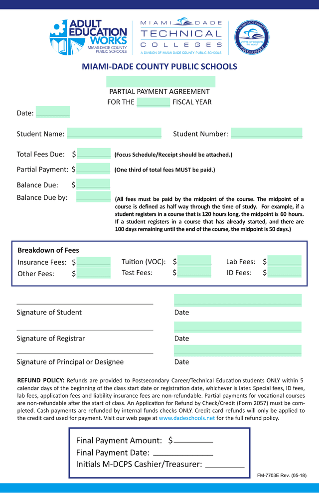 MIAMI DADE COUNTY PUBLIC SCHOOLS PARTIAL PAYMENT AGREEMENT screenshot