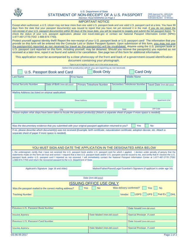DS 86 Lost Or Stolen Passport Report screenshot