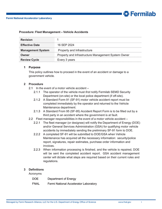 Procedure Fleet Management  Vehicle Accidents screenshot