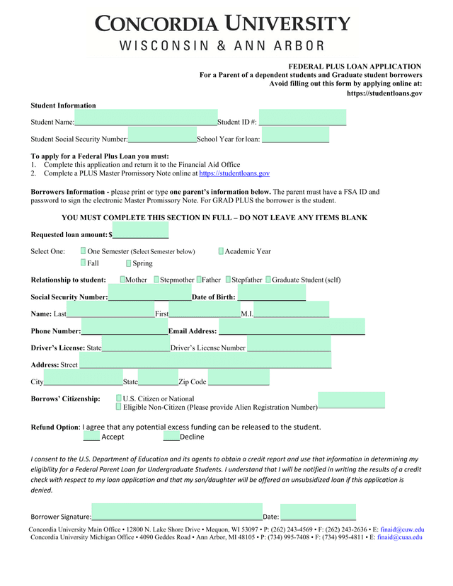Federal PLUS Loan Application screenshot