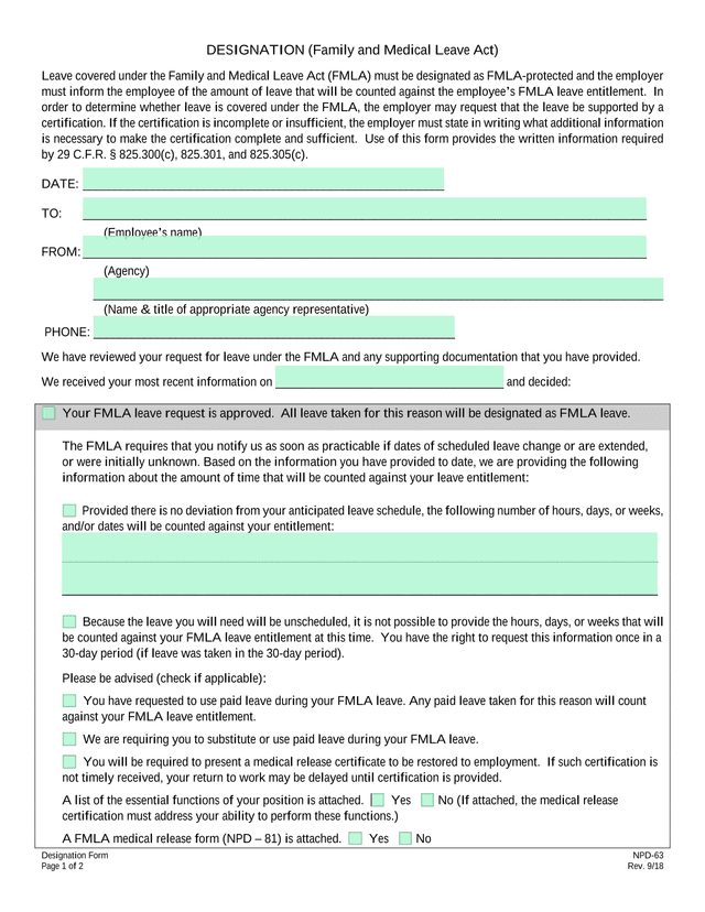 Designation (Family And Medical Leave Act) screenshot