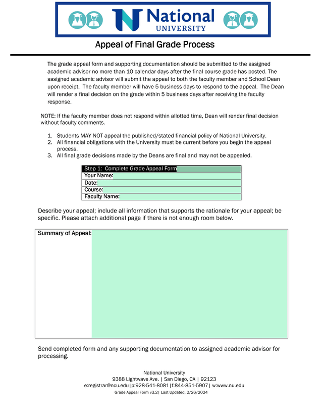 Grade Appeal Form V3.2 screenshot