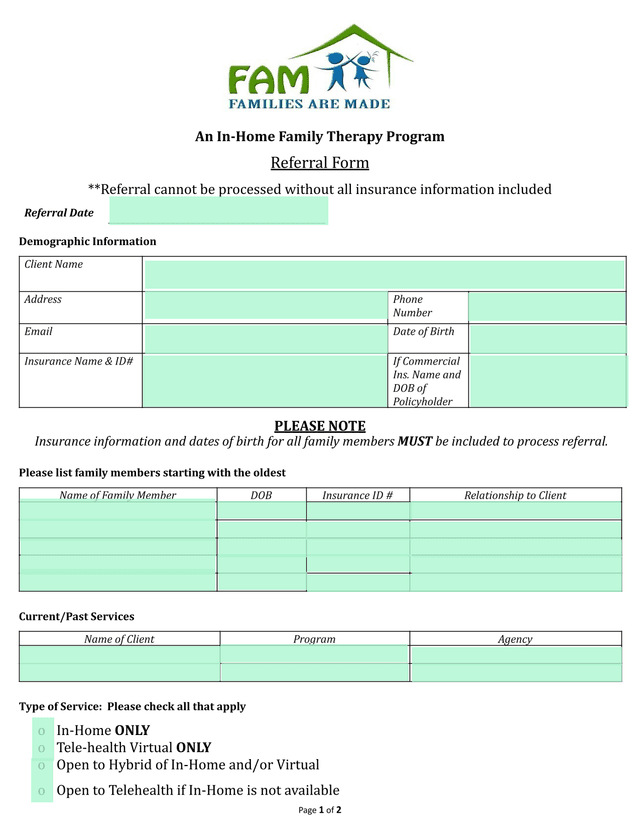An In Home Family Therapy Program Referral Form screenshot