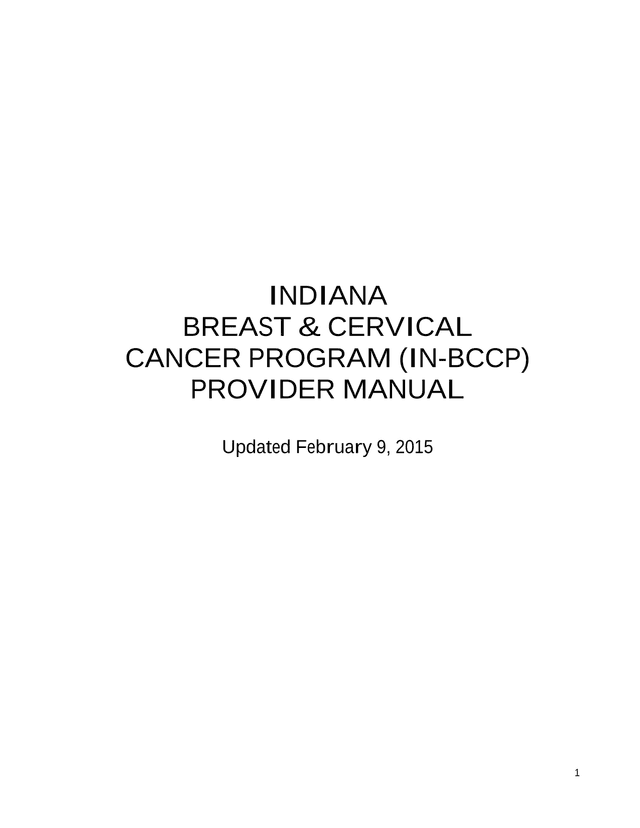 Indiana Breast  Cervical Cancer Program (IN BCCP) Provider Manual screenshot