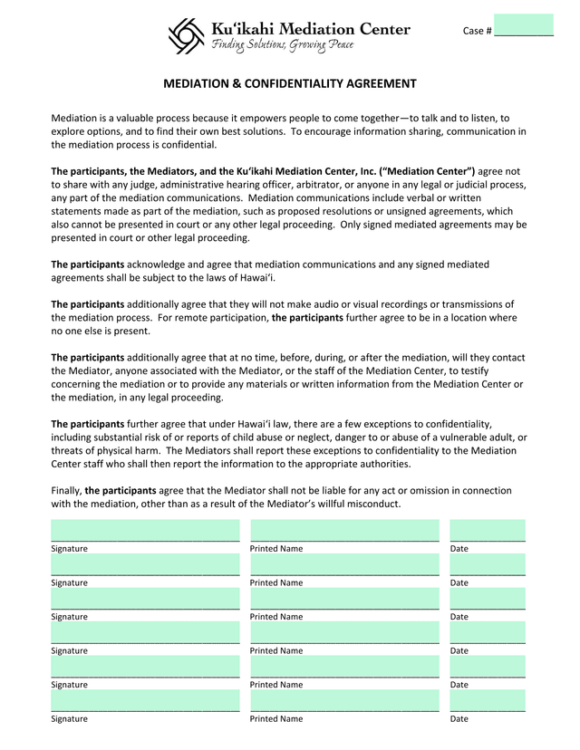 MEDIATION  CONFIDENTIALITY AGREEMENT screenshot