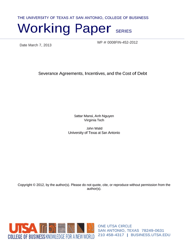 Severance Agreements, Incentives, And The Cost Of Debt screenshot