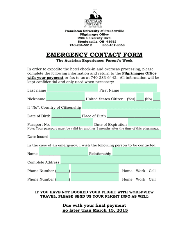 EMERGENCY CONTACT FORM   The Austrian Experience ParentS Week screenshot