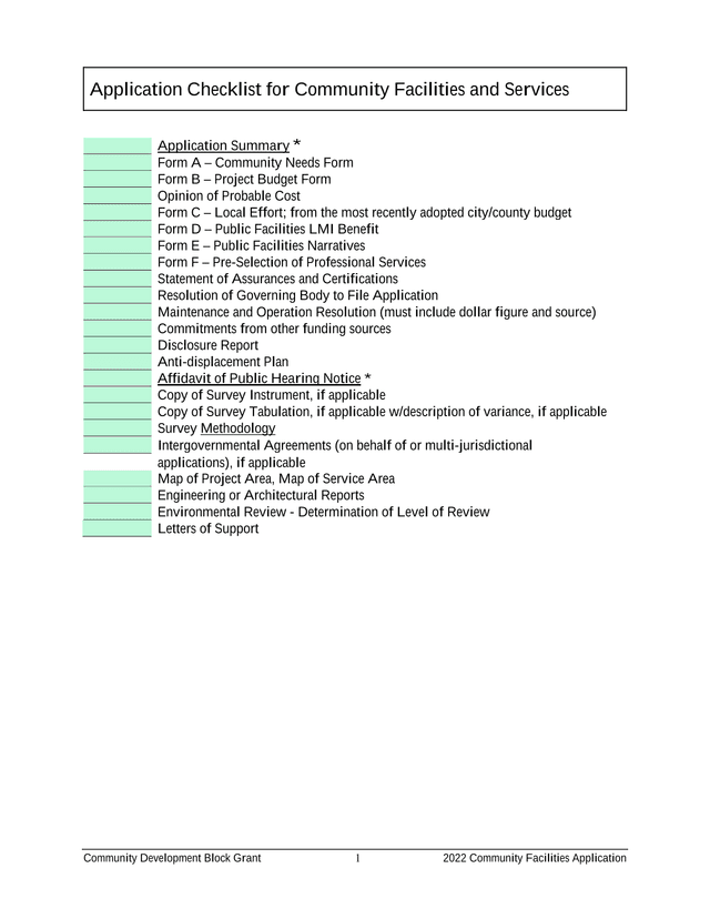 2022 Community Facilities Application screenshot