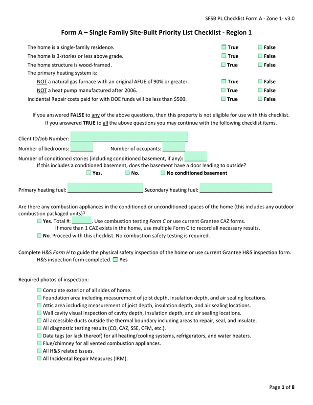 SFSB PL Checklist Form A   Zone 1  V3.0 screenshot