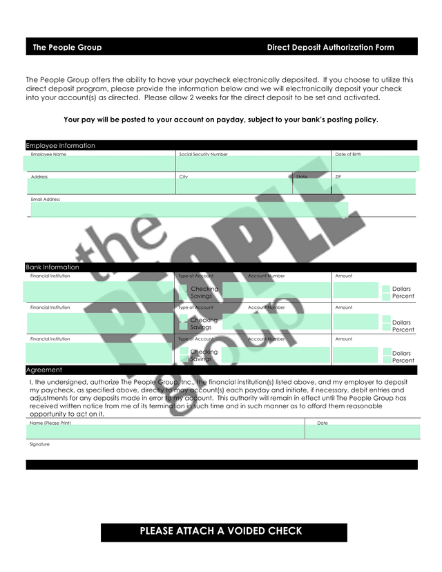 Direct Deposit Authorization Form screenshot