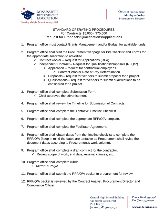 Standard Operating Procedures For Contracts 5,000   75,000 screenshot