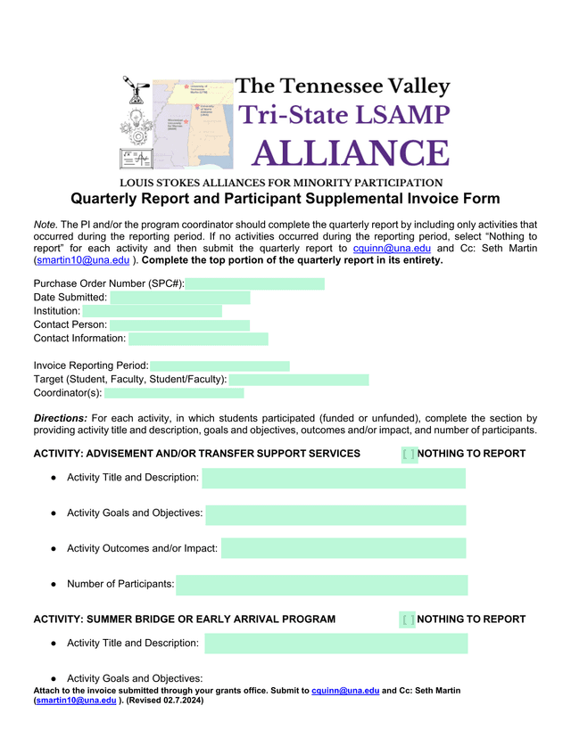 Quarterly Report And Participant Supplemental Invoice Form screenshot