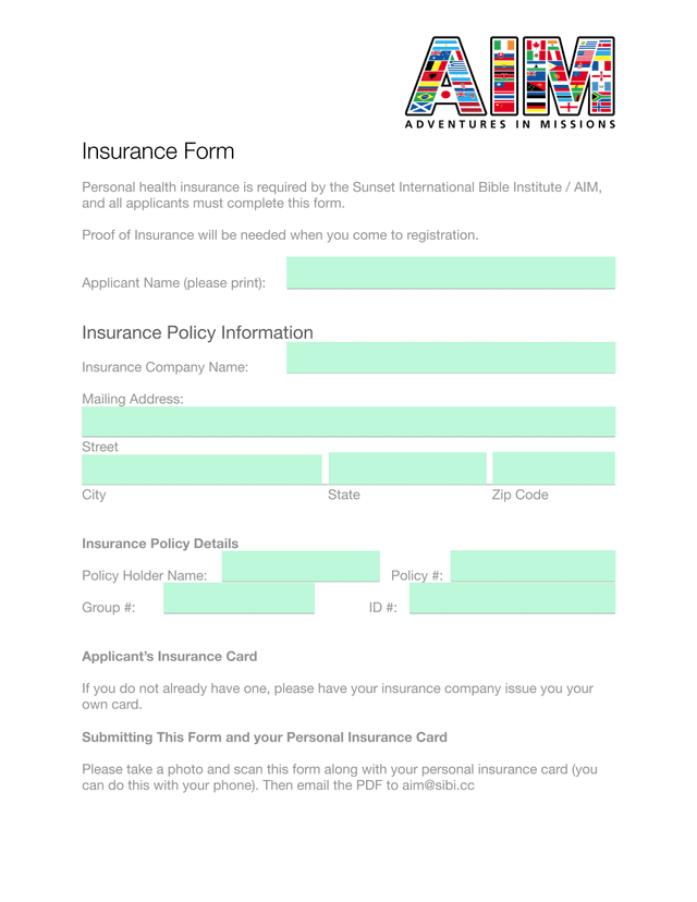 Personal Health Insurance Form screenshot