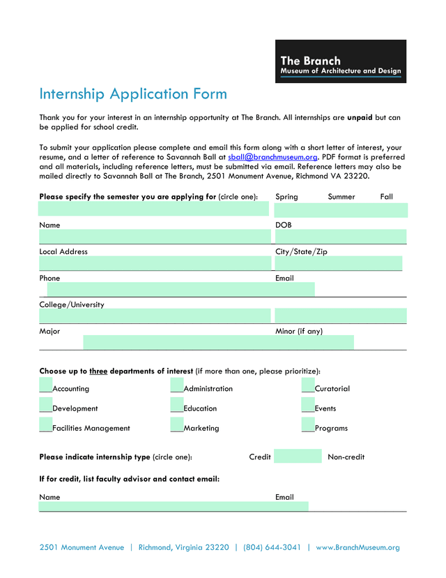 Internship Application Form screenshot