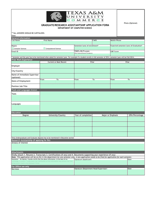 GRADUATERESEARCH ASSISTANTSHIP APPLICATION FORM screenshot