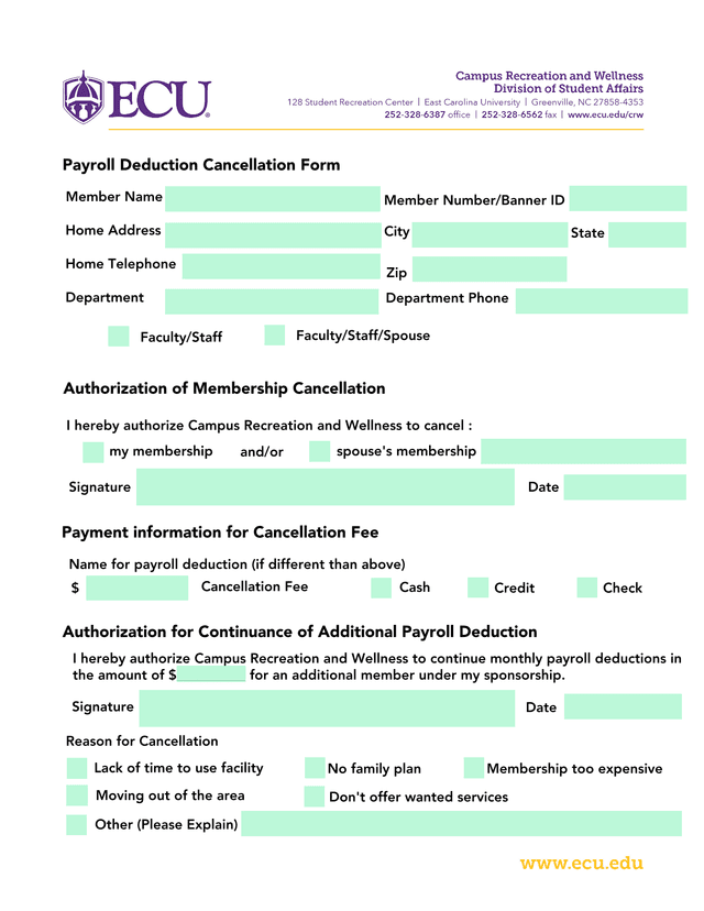 Payroll Deduction Cancellation Form screenshot