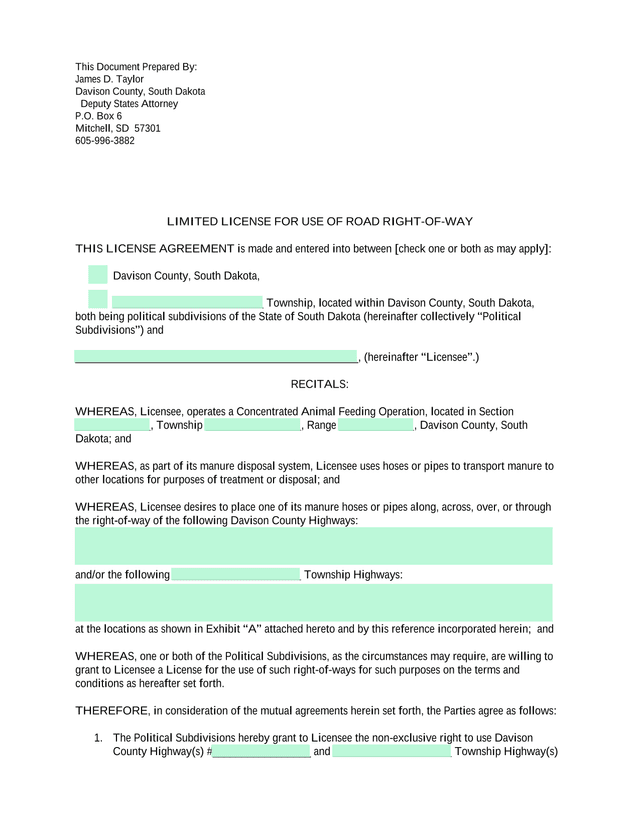 Limited License For Use Of Road Right Of Way screenshot