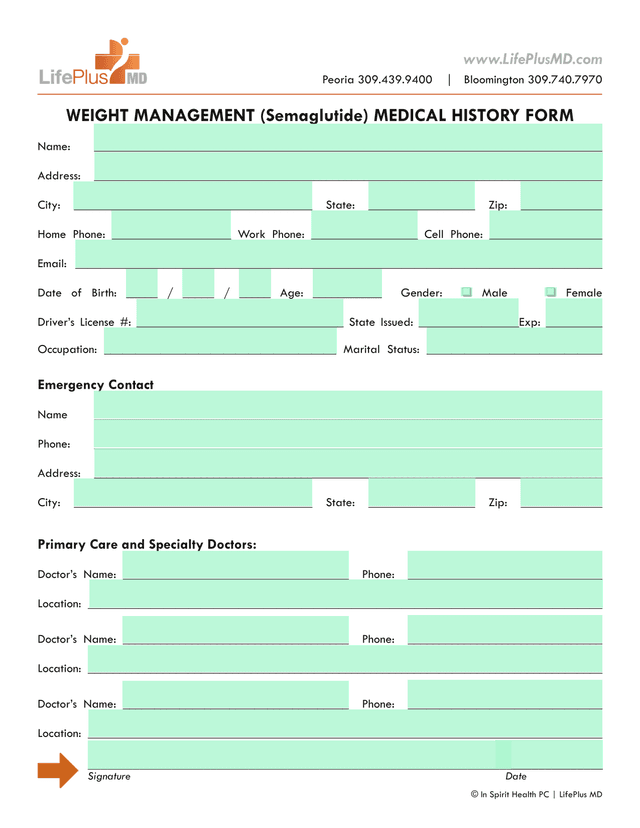 Weight Management (Semaglutide) Medical History Form screenshot