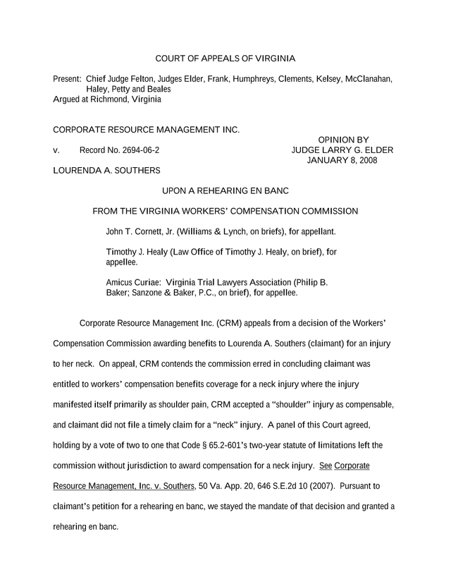 Corporate Resource Management Inc. V. Southers screenshot