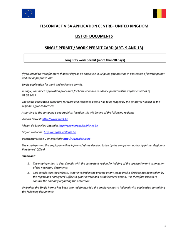 TLSCONTACT VISA APPLICATION CENTRE UNITED KINGDOM LIST OF DOCUMENTS SINGLE PERMIT  WORK PERMIT CARD screenshot