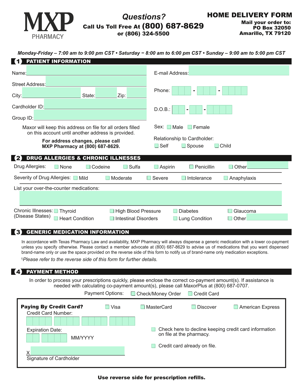 HOME DELIVERY FORM screenshot