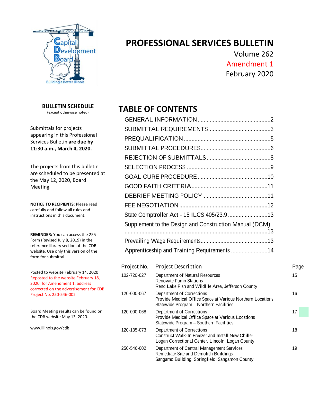 Professional Services Bulletin Volume 262 Amendment 1 screenshot