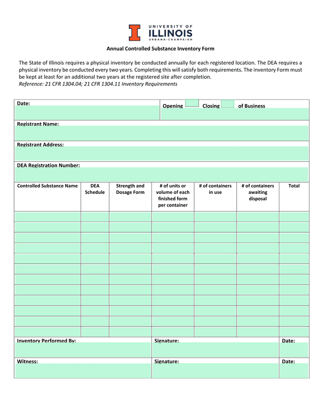 Annual Controlled Substance Inventory Form screenshot
