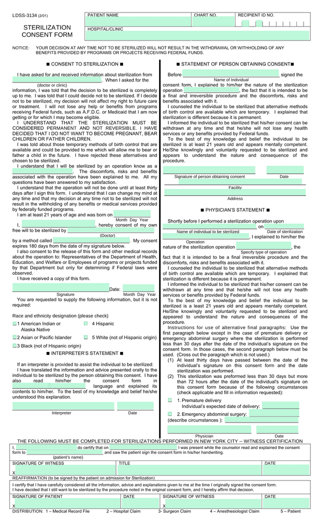 LDSS 3134 Sterilization Consent Form screenshot