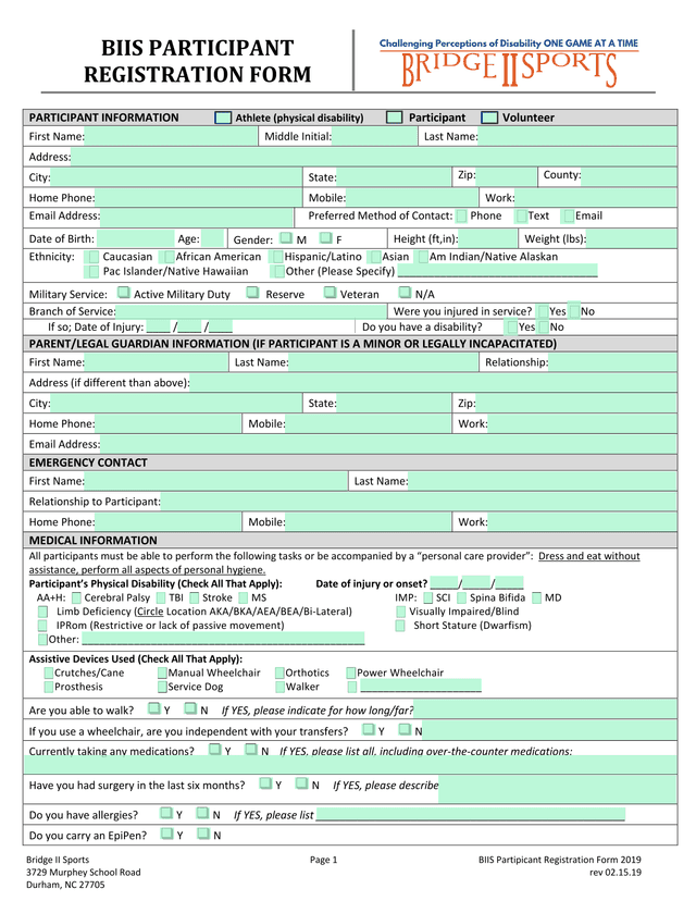 BIIS Participant Registration Form screenshot