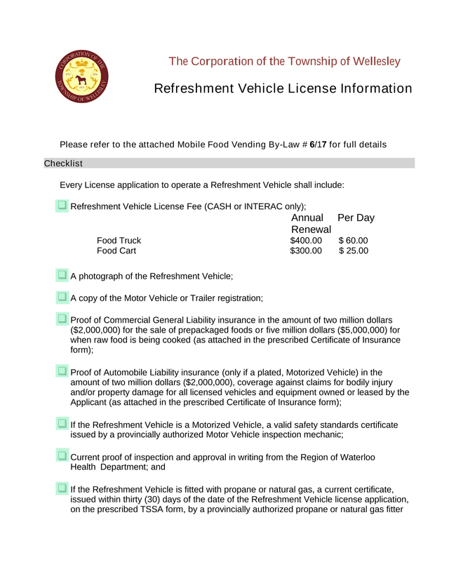 Refreshment Vehicle License Information screenshot