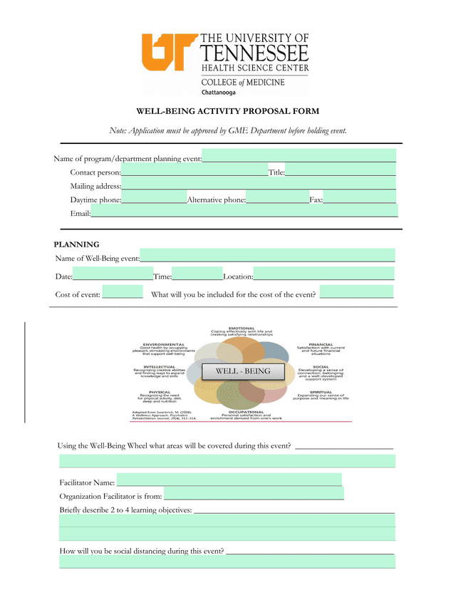Well Being Activity Proposal Form screenshot