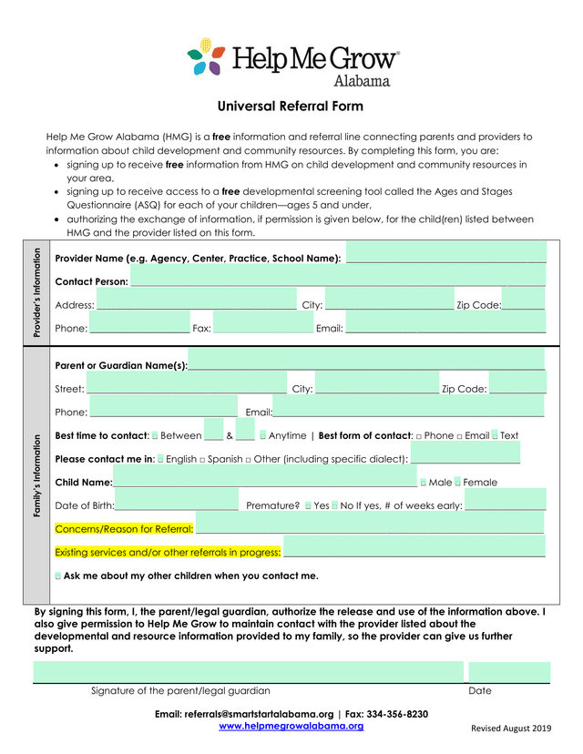 Universal Referral Form screenshot