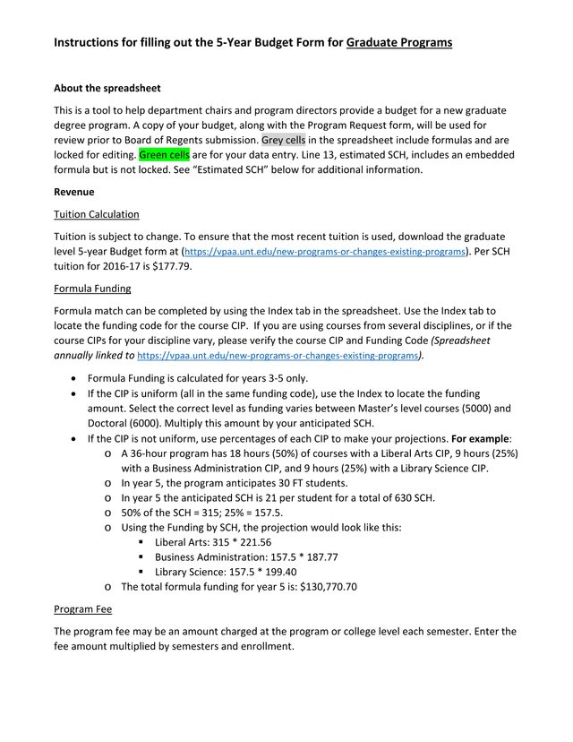 5 Year Budget Form For Graduate Programs screenshot