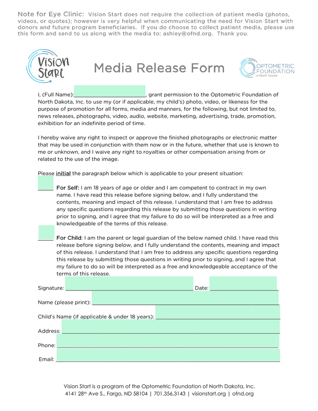 Media Release Form screenshot