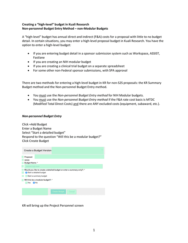 Creating A High Level Budget In Kuali Research screenshot