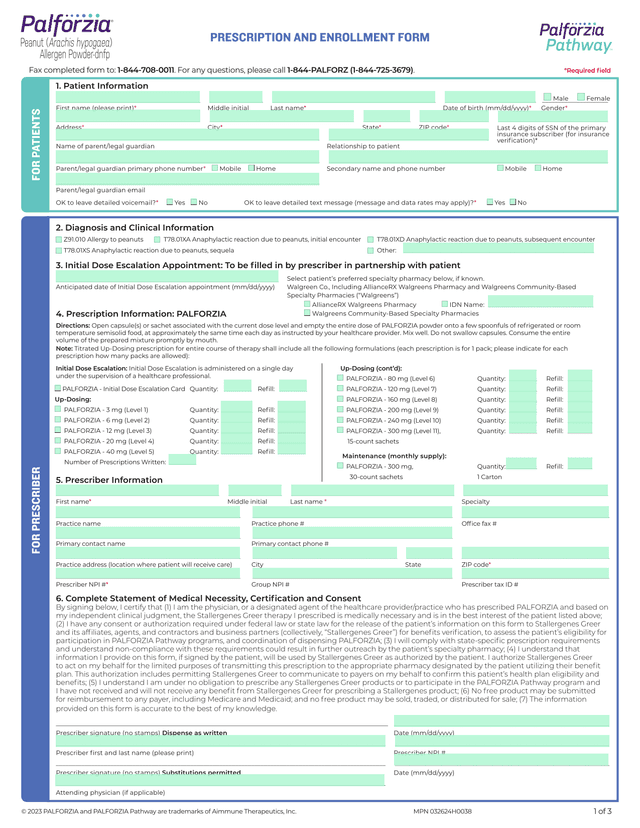 PRESCRIPTION AND ENROLLMENT FORM screenshot